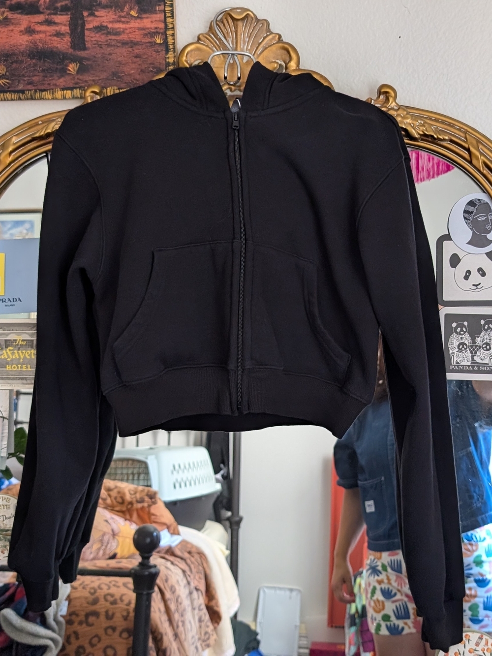 Skims Black Cropped Zip-Up Hoodie Jacket - M